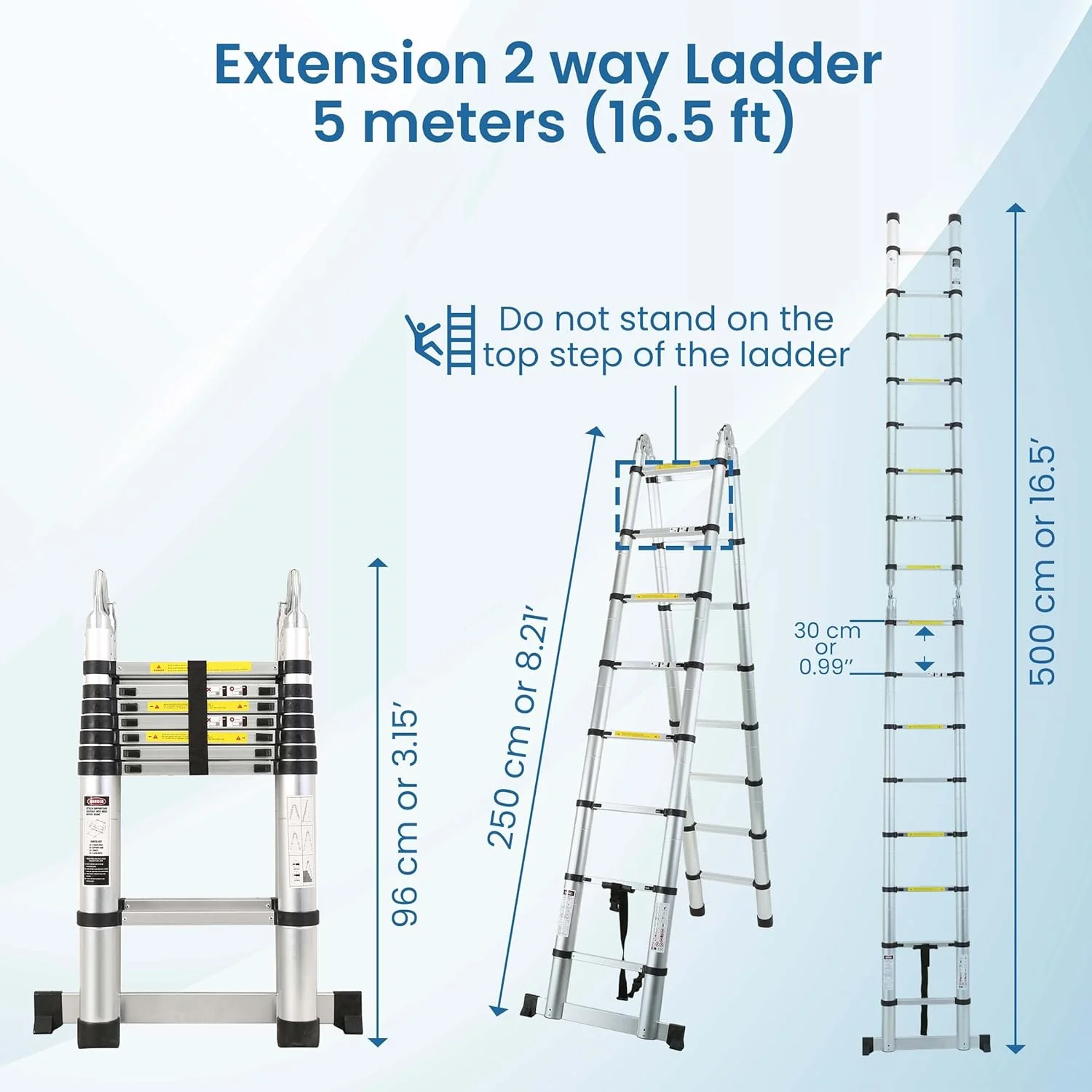 Aluminium Telescopic Ladder, 8x2 Steps Foldable Ladder - SCS - Image 2