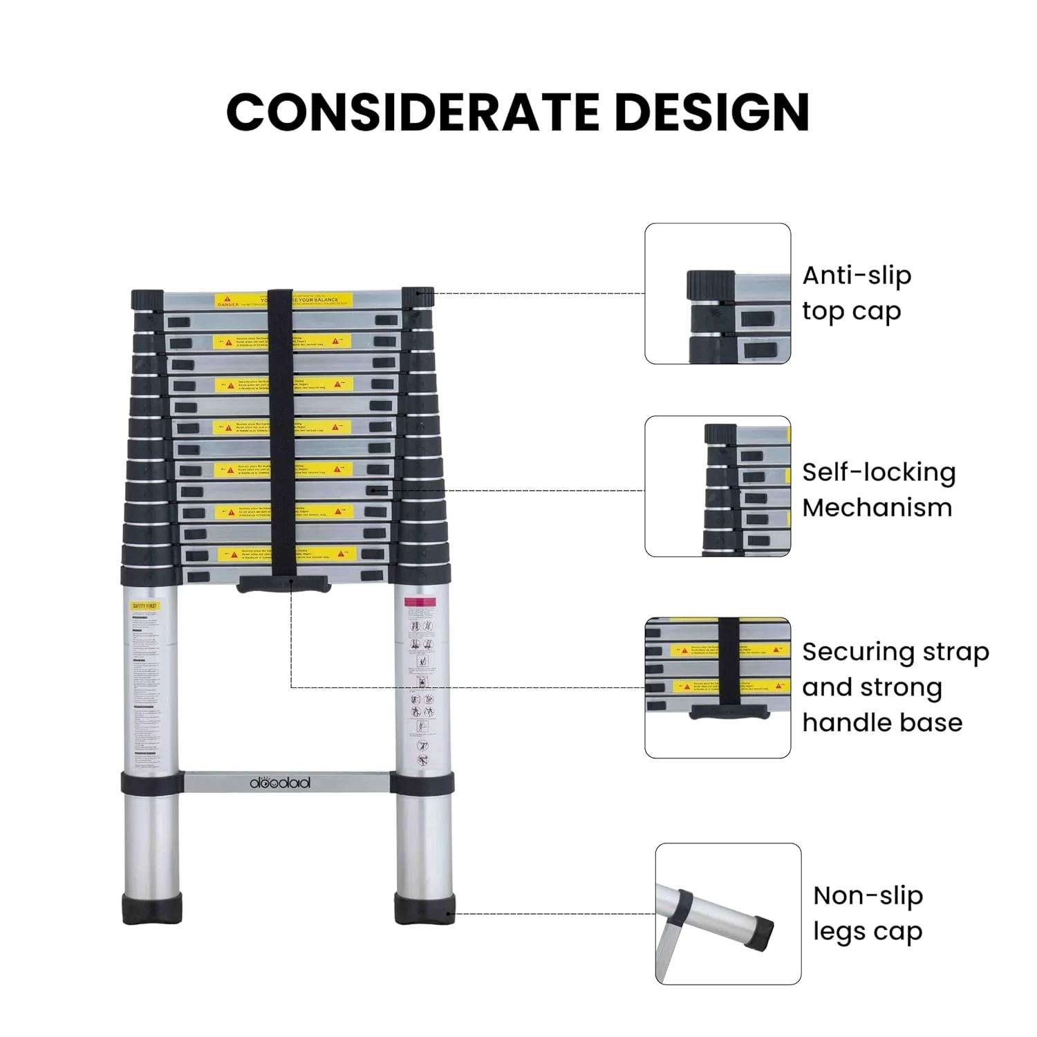 Aluminium Telescopic Ladder, 13 Steps Foldable Ladder - SCS - Image 2