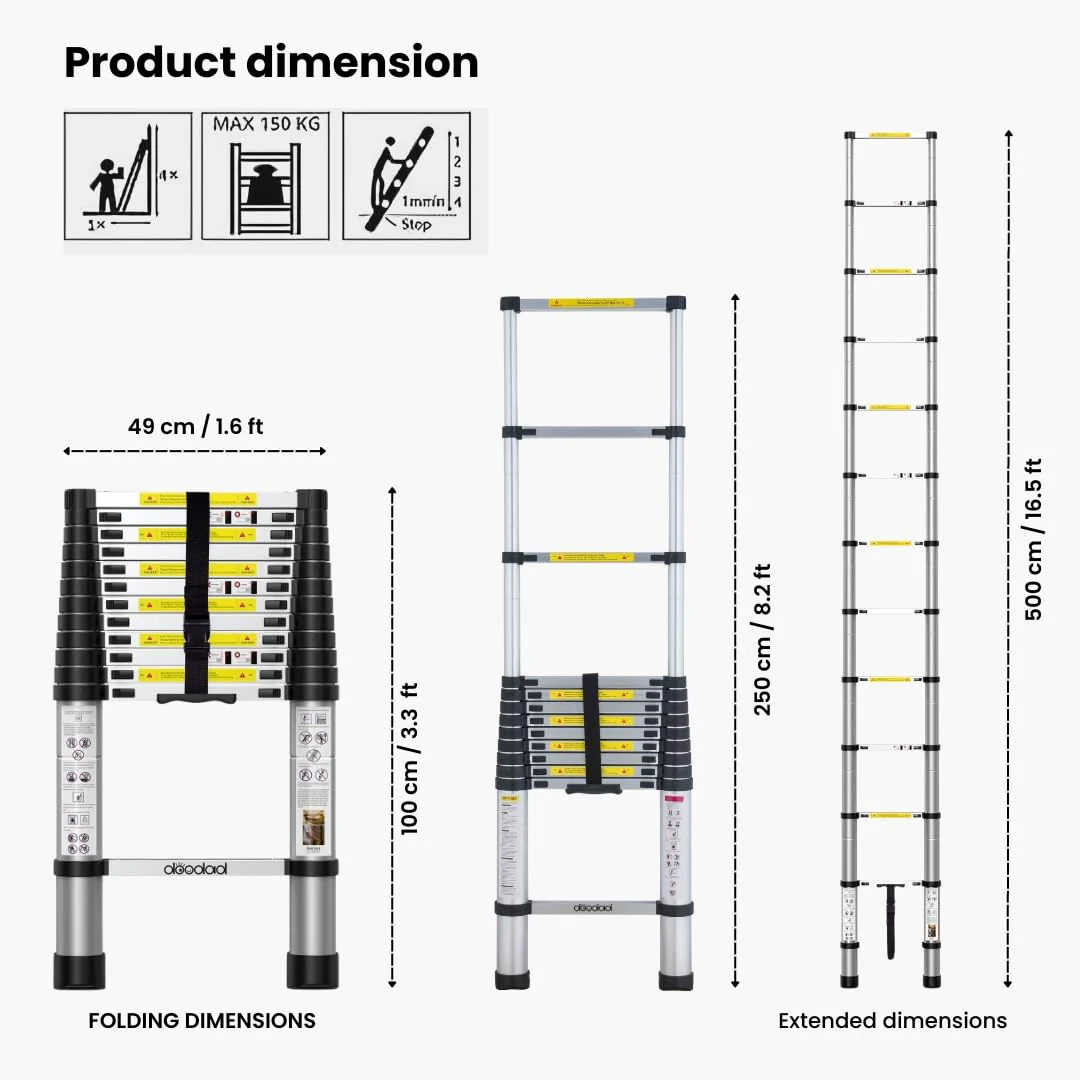 Aluminium Telescopic Ladder, 13 Steps Foldable Ladder - SCS - Image 3