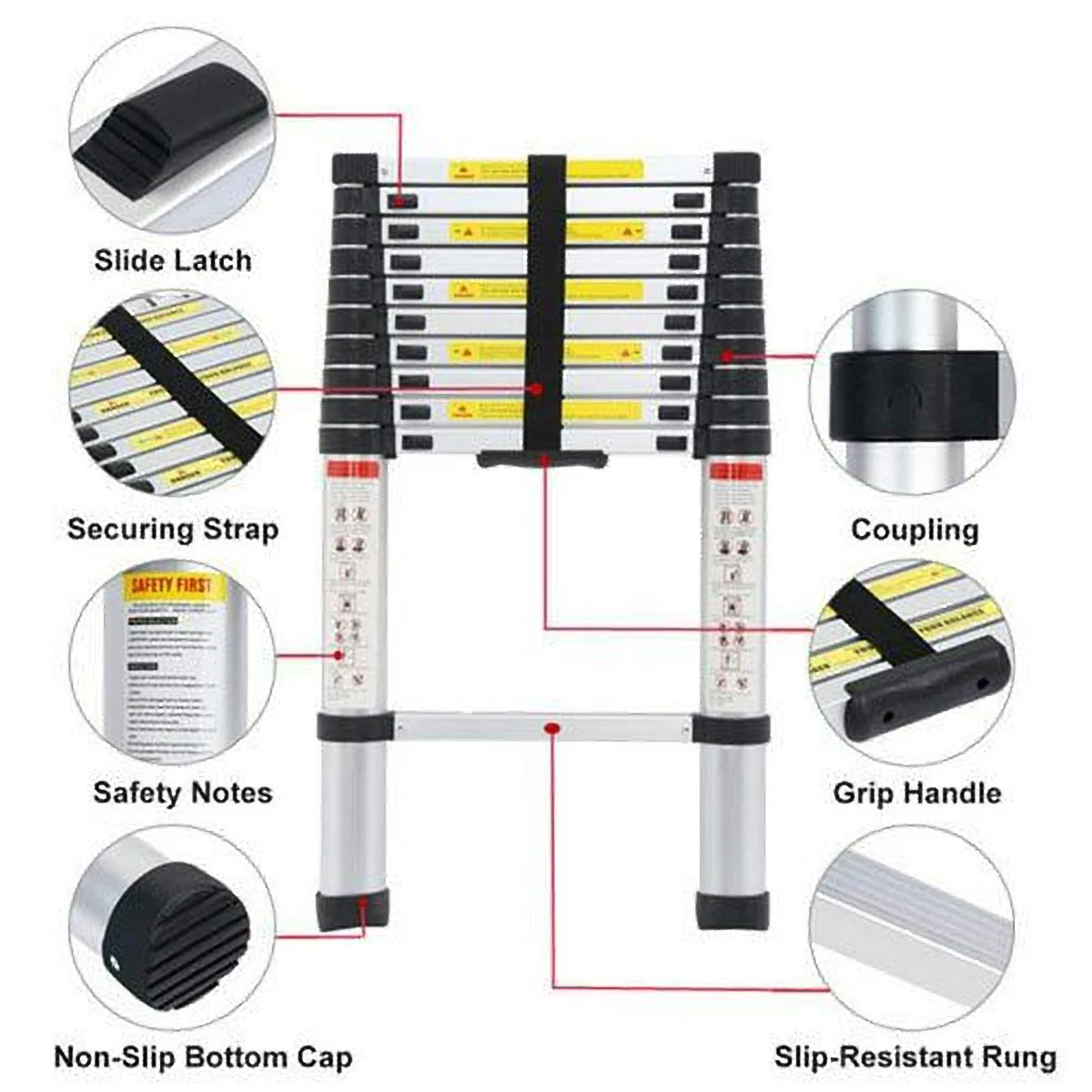 Aluminium Telescopic Ladder, 14 Steps Foldable Ladder - SCS - Image 3
