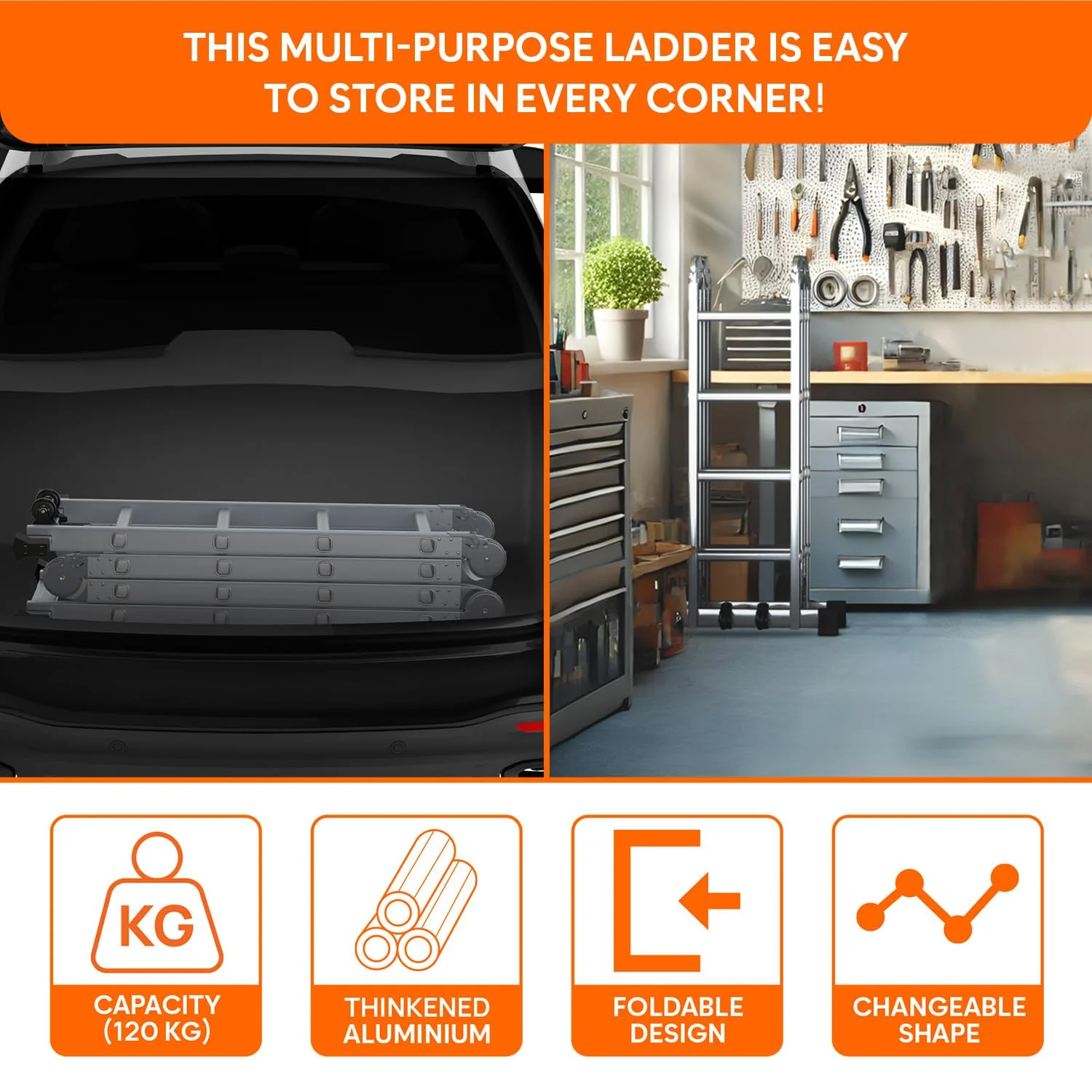 Portable & Compact Folding Aluminium Multipurpose Super Ladder - SCS - Image 3